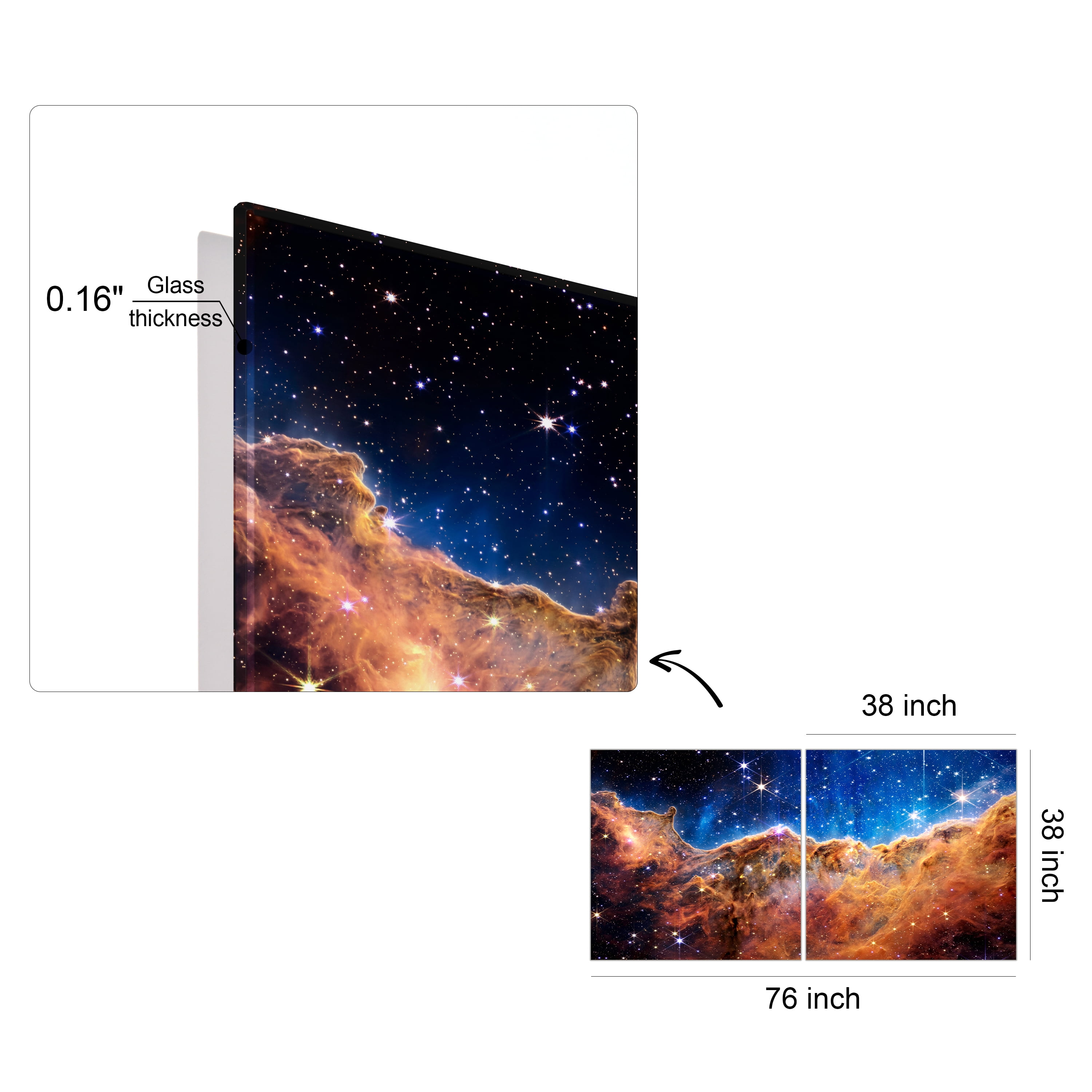 "Mountains of the Carina Nebula I & II" Frameless Reverse Printed Tempered Art Glass Wall Art