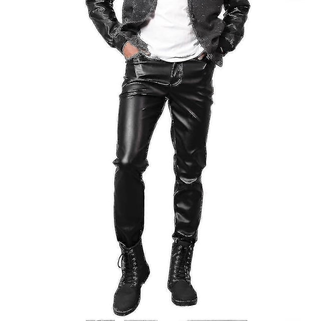 (BLACK-33)Men's Stretch Slim Moisture Resistant Leather Pants, Performance Leather Pants