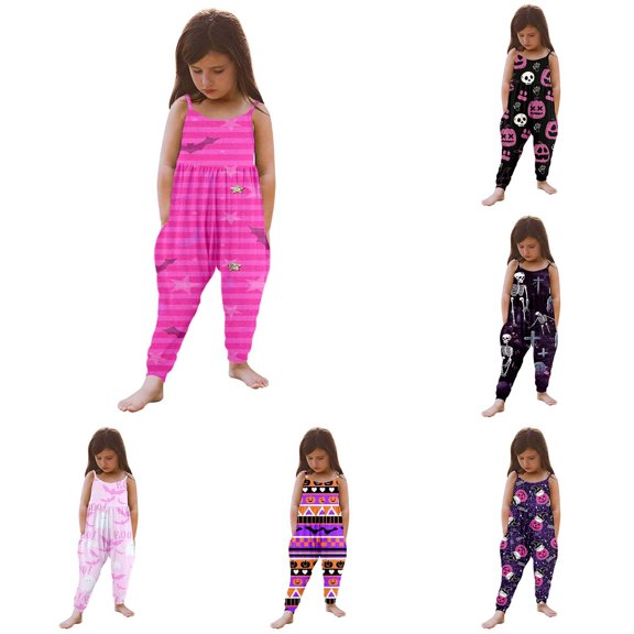 Shadoumai Halloween Jumpsuit Print Tank Jumpsuit Romper For Girls With Harem Pants, Casual Festival Daily Outfit Jumpsuit