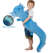 48 inch Giant Axolotl Plush Huge Stuffed Animal, Big Blue Axolotl Glow in The Dark Fluorescent Plushies, Jumbo Salamander Body Pillow Gifts for Kids Adults, Birthday
