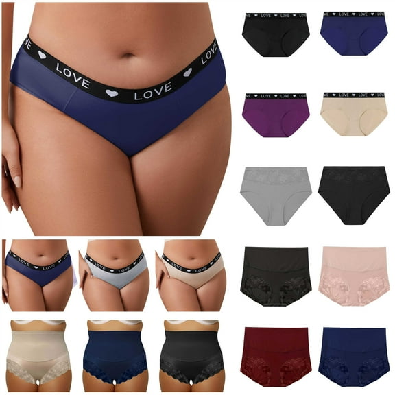 BiZtdJrK Plus Size Cotton Panties for Women Seamless Elastic Daily Underwear Low Rise Letter Love Heart Print Briefs Thong, Khaki, XXXL