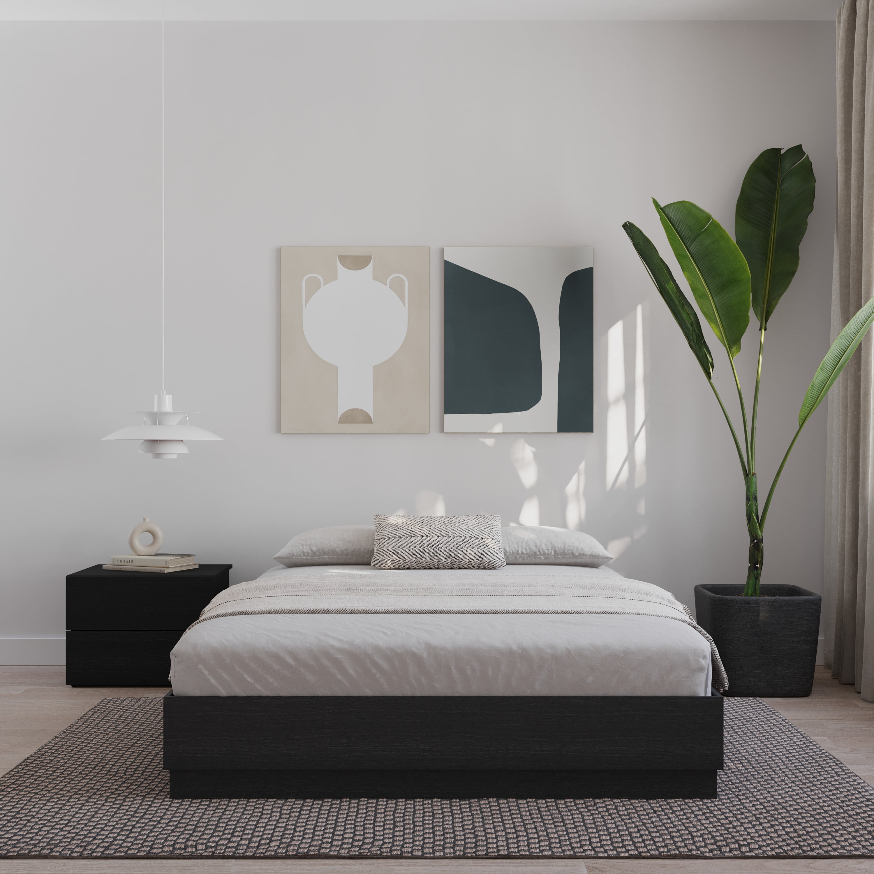 Nexera Milano King Size Platform Wood Bed Frame, Black Oak
