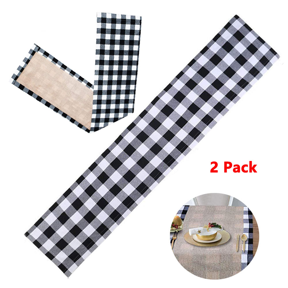 2 Pack 14 x 72 Inch Buffalo Check Table Runner Black and White Plaid