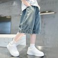 thumbnail image 6 of UACY Baggy Jean Shorts for Boys Jorts Y2k Wide Leg Denim Shorts Goth Summer Jeans Loose Casual Streetwear (Blue, 7-8 Years), 6 of 9