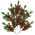 thumbnail image 2 of 10PCS Christmas Pinecone Holly Berry Picks Artificial Holly Red Berry Pine Cone Picks Holiday Floral Decorations with Bendable Stems Green Pine Needles for Christmas DIY Crafts Decoration, 2 of 6