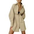 thumbnail image 2 of SAYOO Fall Shirt Dresses for Women, Lapel Long Sleeves Slim-Waist One-Piece for Ladies, White/Khaki/Brown Solid Color, 2 of 9