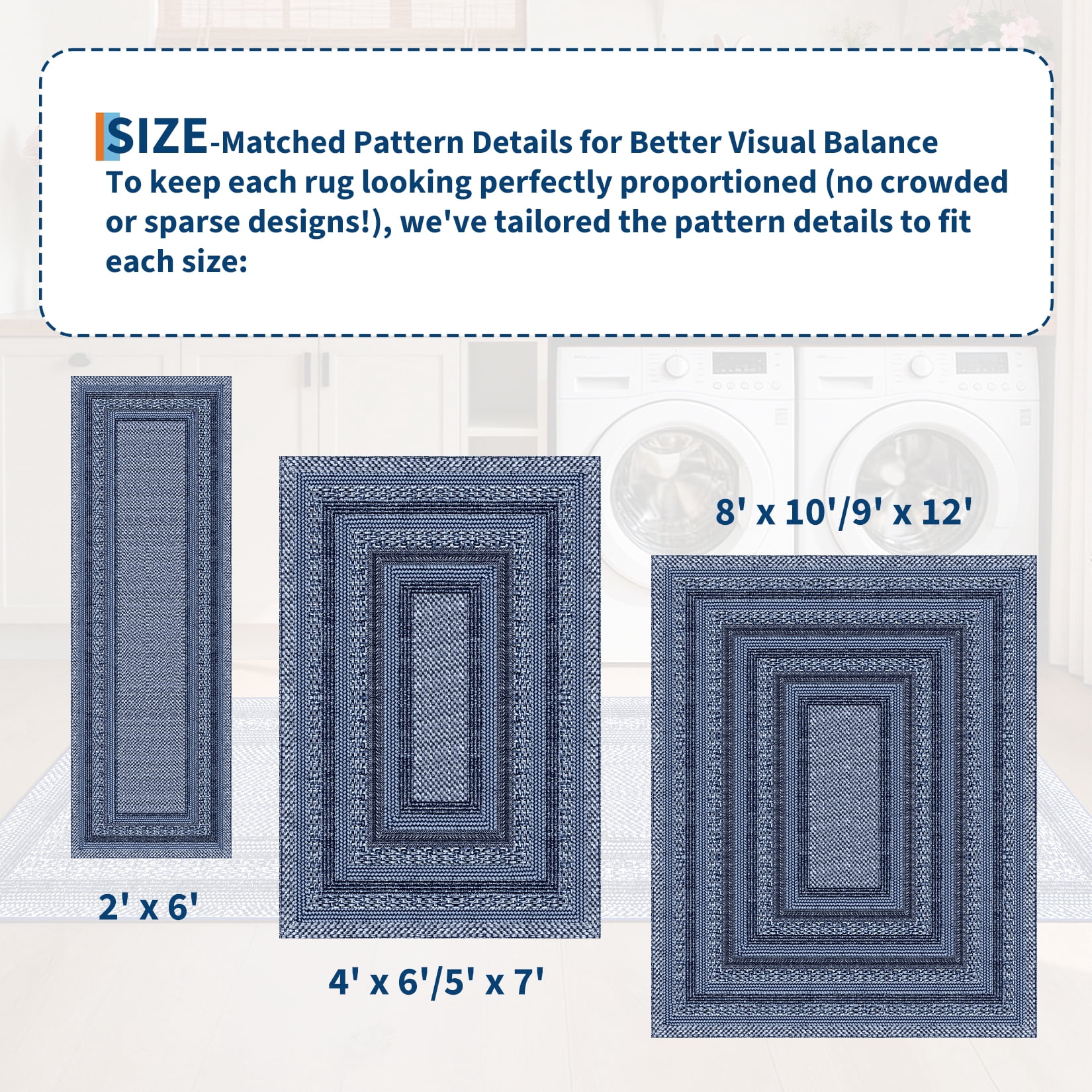 HIWEAVER Navy Geometric Runner 2' x 6' Washable Bordered Digital Printed Indoor Carpet for Kitchen Hallway Room Decor