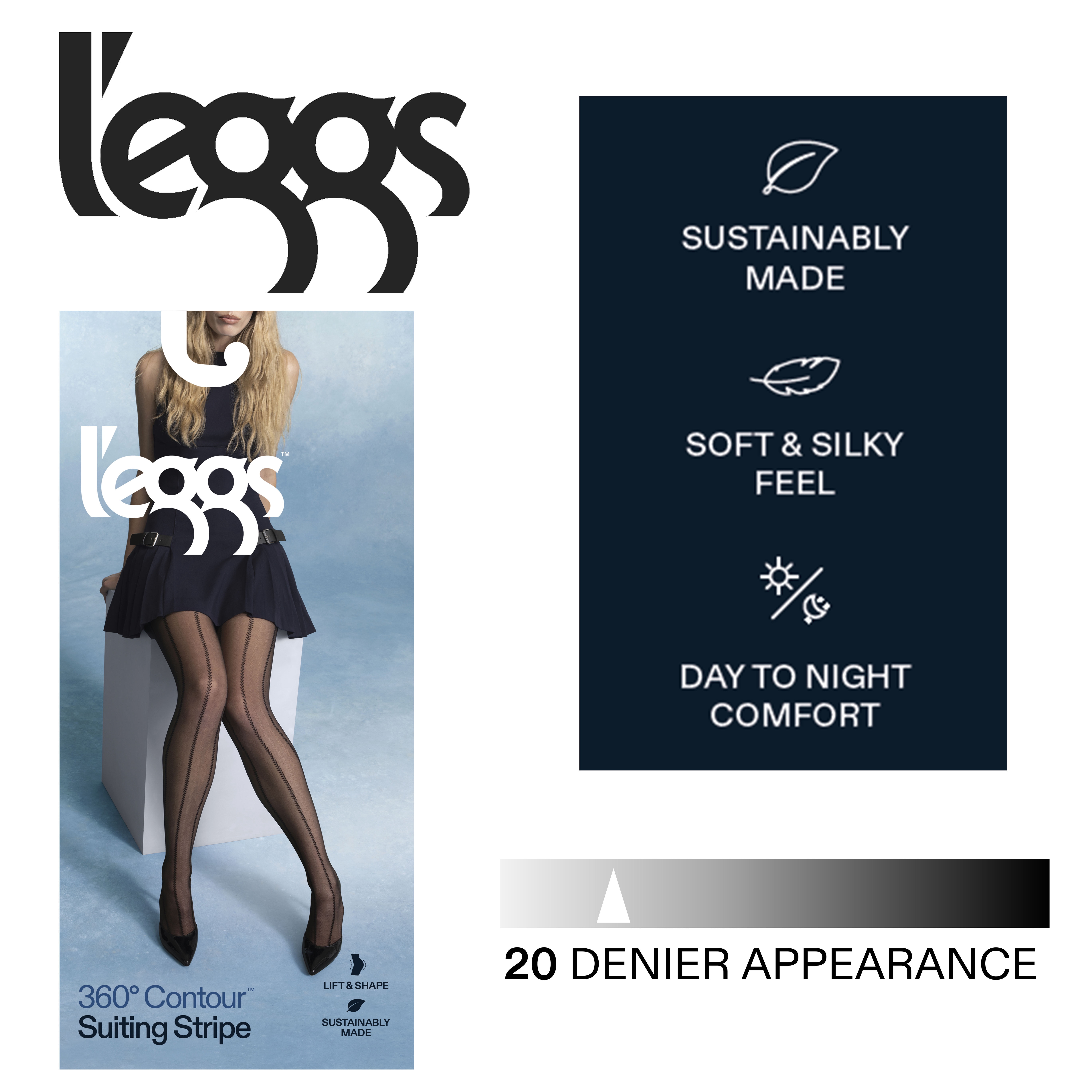 L'eggs Women's 360° Contour™ Suiting Stripe Tights, Sizes Up to 2X: