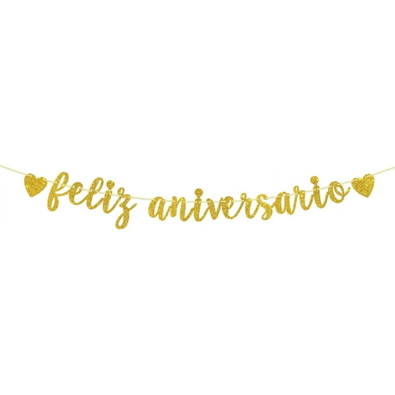 Gold Glitter Feliz Aniverasrio Banner, Happy Anniversary Sign, Birthday Wedding Aniverasrio Party Decorations Supplies