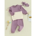 thumbnail image 3 of CIYCuIT Toddler Baby Girls 3Pcs Outfits Ruffle Long Sleeve Contrast Color Sweatshirt + Long Pants + Headband 3M 6M 12M 18M 24M 3T Infant Casual Daily Clothes, 3 of 8