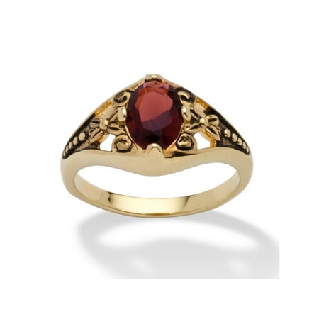 Antique Style Filigree Ring Oval-Cut Birthstone Filigree Ring in Antiqued 14k Gold-Plated - January- Simulated Garnet ()
