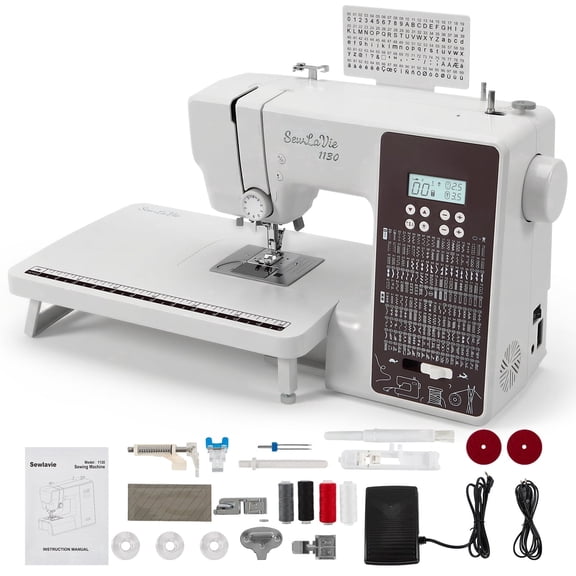 SewLaVie 1130 Computerized Sewing Machine with 300 Built-in Stitches, Wide Extension Table and Heavy Duty Metal Frame, White
