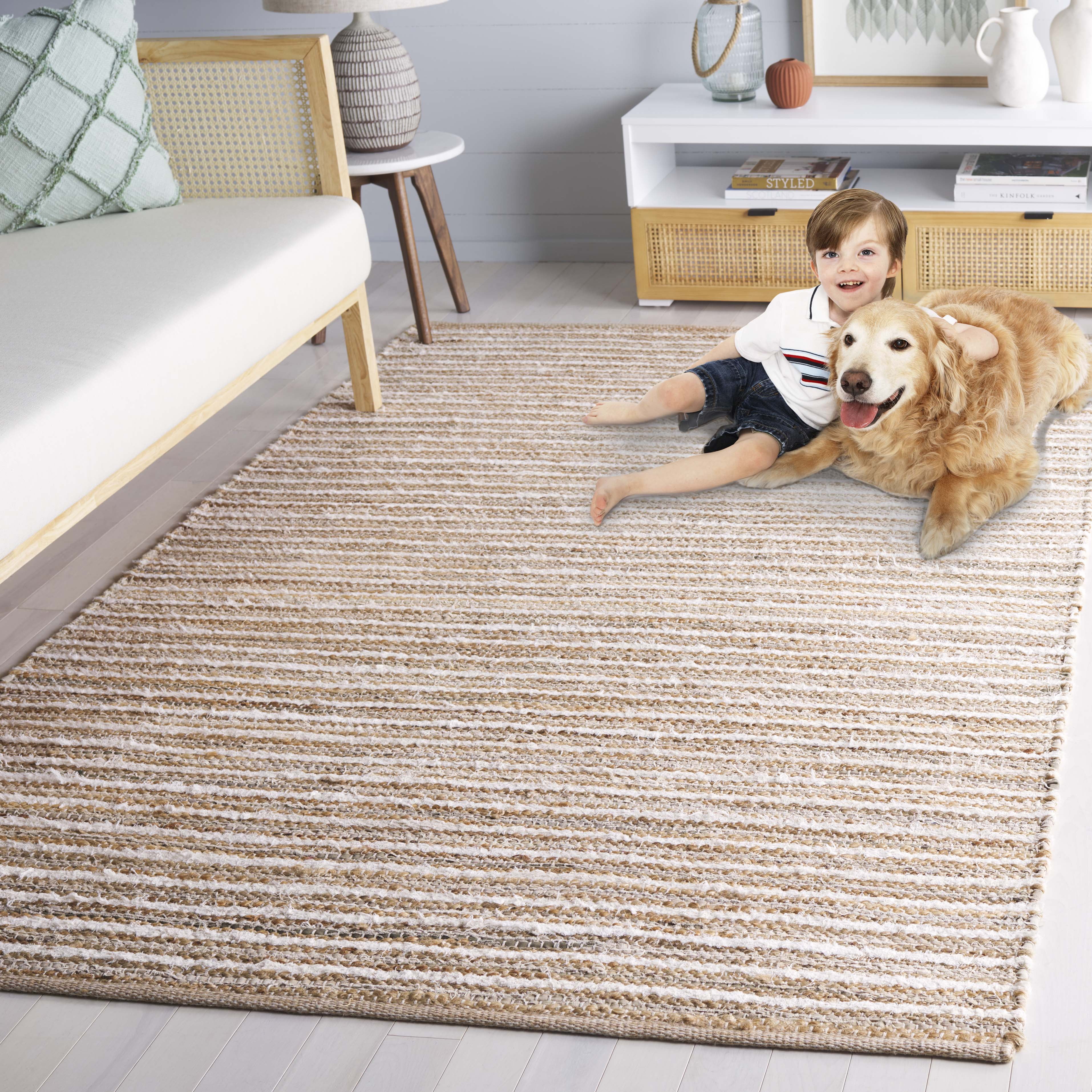 KAPITAL リネン インフィニティスカーフ ベージュ フリンジ SAFAVIEH Cape Cod Vincent Striped Area Rug, Natural/Beige, 4' x 6