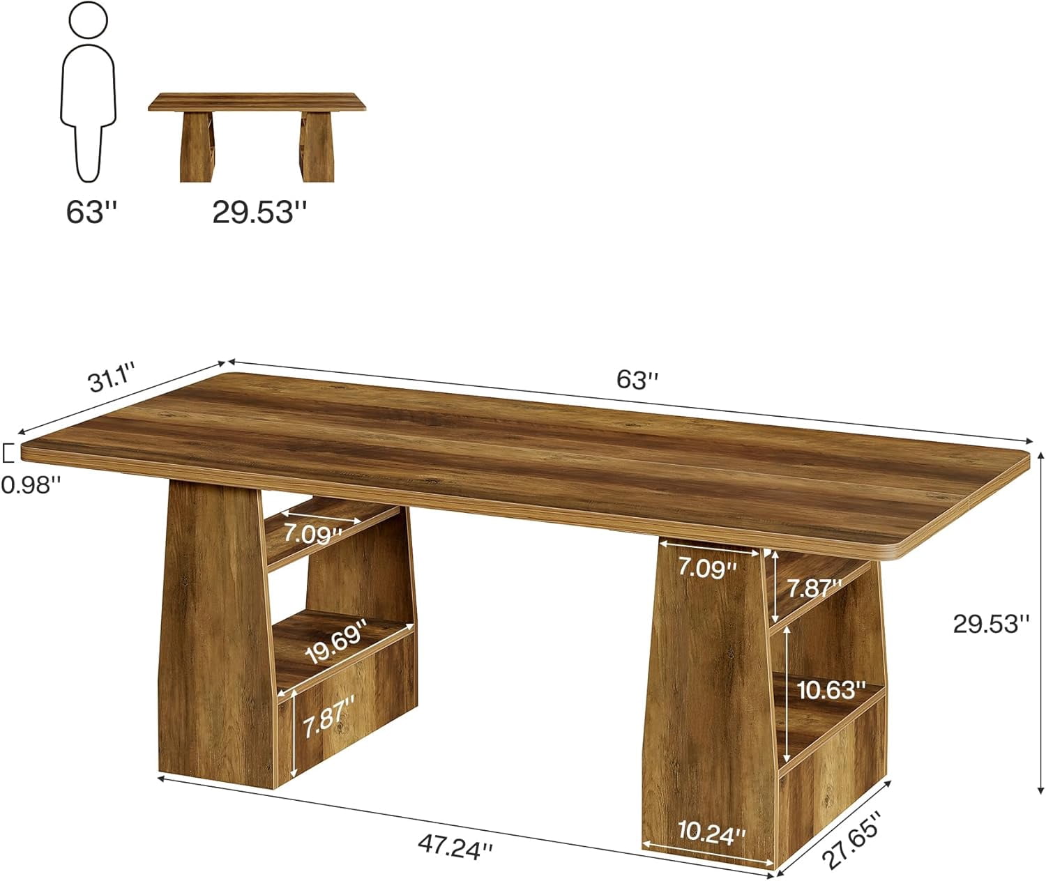 Tribesigns 63 Inch Executive Desk with 5-Tier Shelf, Office Desk with Faux Natural Textured, Large Wooden Computer Writing Table Business Furniture for Home Office