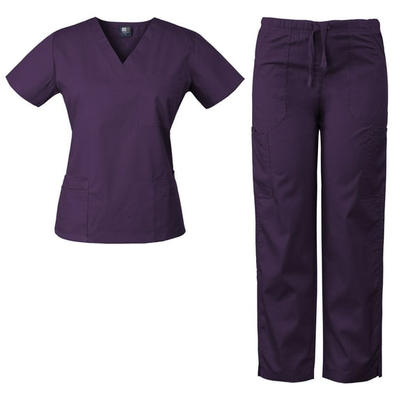 MedGear Womens Scrubs Set Medical Uniform – 4 Pocket Top & Multi-pocket Pants 7891