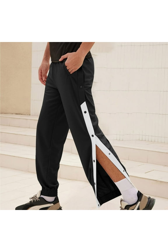 Men's Tear Away Basketball Pants Casual High Split Snap Button Down Sweatpants Loose Fit Post Surgery Sports Trousers on Clearance
