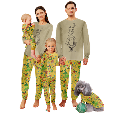 

FUNIER Matching Family Christmas Pajamas Set Cartoon Monster Print Baby-Kids-Adult-Pet Size 2-Piece Top and Pants Bodysuits Xmas Pjs Set