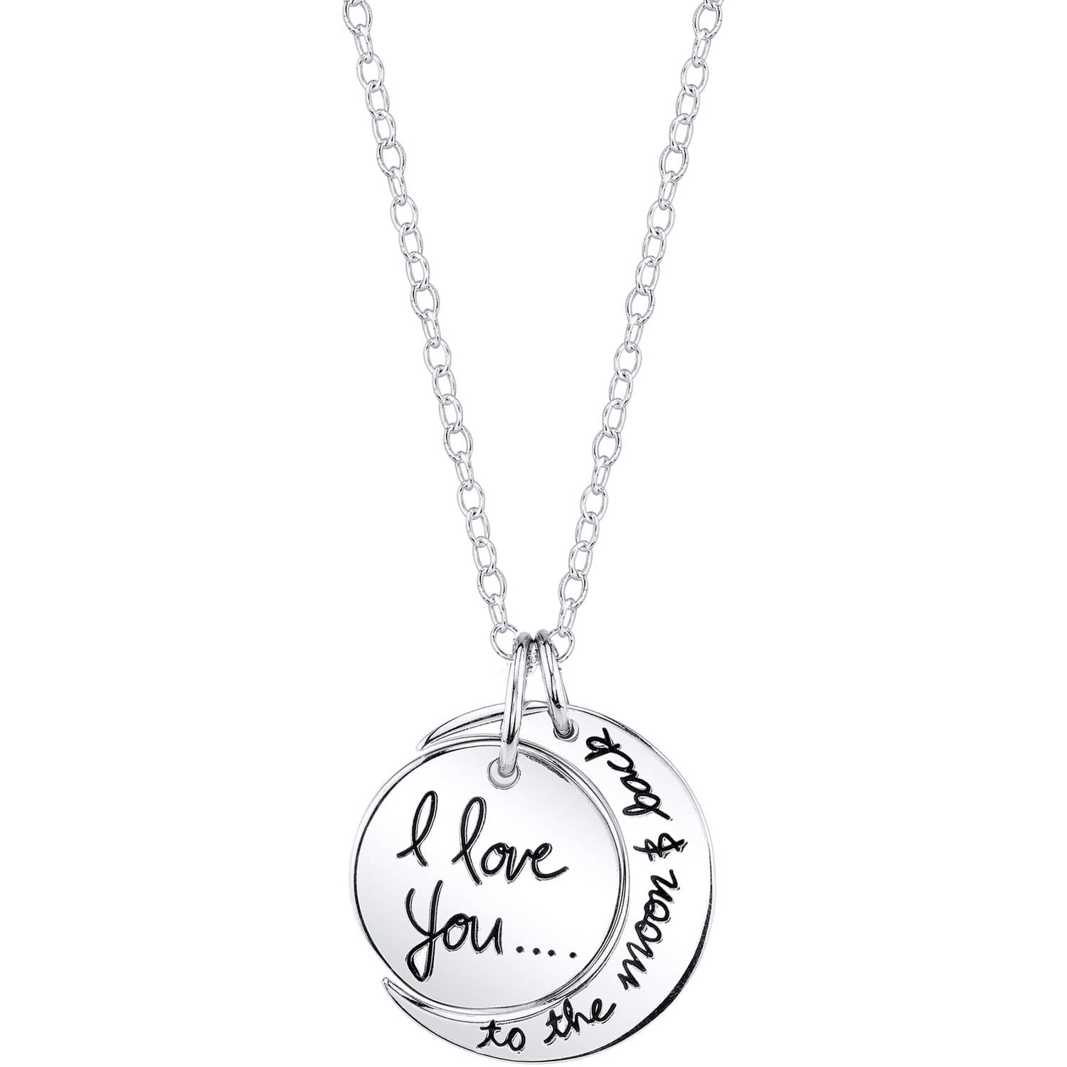 Honolulu Jewelry Company Sterling Silver I Love You 2 The Moon & Back Moon with Hanging CZ Heart Necklace Pendant and 18 Box Chain 