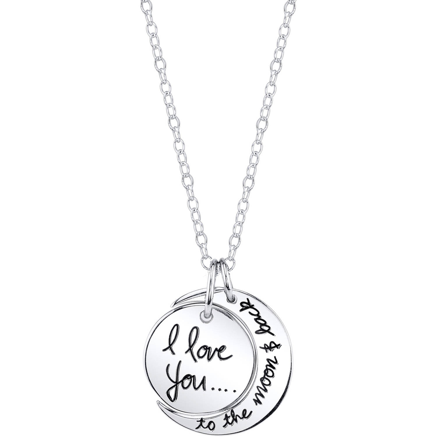 Believe by Brilliance Women's Sterling Silver "I Love You to the Moon & Back" Pendant Necklace, 18"