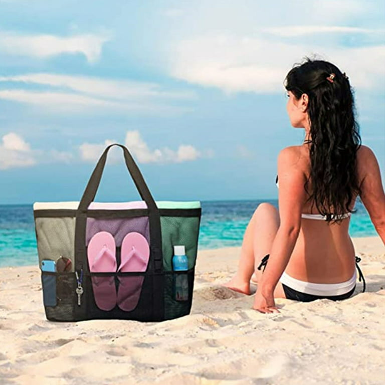 Beach Bag, Mesh Beach Bag Oversized Beach Tote 9 Pockets Beach Toy Bag, Adult Unisex, Size: One size, Green