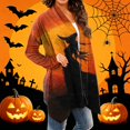 thumbnail image 2 of Halloween Cardigan for Women Pumpkin Long Sleeve Cardigan Fall Open Front Cardigan Halloween Print Medium Length Coat,Saffron,M, 2 of 4