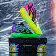 thumbnail image 1 of Rick and Morty x PUMA MB . 02 Ramelo Ball Segunda Generación Ligero Antideslizante Zapato De Baloncesto Verde Rojo Morado, 1 of 3