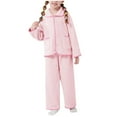 thumbnail image 2 of Cethrio Girls Fleece Pajama Sets, Button Down Collar Fall Winter Comfy Warm Girls' Sleepwear Pink Size 3-4 T, 2 of 6
