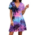 thumbnail image 4 of Hawaiian Tropical Dresses for Women V Neck Floral Print Short Sleeve Flowy Dress Vacation Dresses, 4 of 5