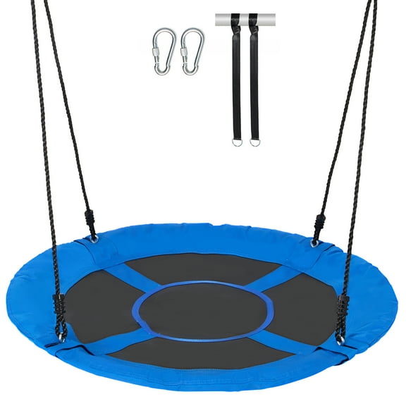 KFFKFF Saucer Swing, 40 Inch Circular Swing, Supports 750lbs, 900D Oxford Fabric Swing Seat with 2 Tree Attachment Straps and Adjustable Multi-Strand Ropes, Outdoor Round Swing for Children, Blue