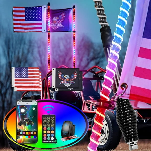 Nilight LED Whip Light 2 PCS 4FT COB RGB Lighted Antenna Whips with Spring Base Remote & App Control DIY Patterns Turn Brake Reverse Lights for Can-am Offroad ATV UTV RZR Polaris Dune Buggy Truck