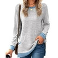 thumbnail image 2 of cfhntfmh Long Sleeve Shirts for Women Casual Crewneck Pullover Tops Loose Soft Side Slit Basic T-Shirts with Pockets, 2 of 4