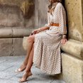 thumbnail image 3 of Stylish printed V-neck long dress with leather belt, simple and elegant, 3 of 4
