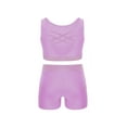 thumbnail image 2 of TiaoBug Kids Girls 2 Piece Gymnastics Dance Outfit Cheerleading Crisscross Back Crop Top with Shorts Set Light Purple 12, 2 of 5