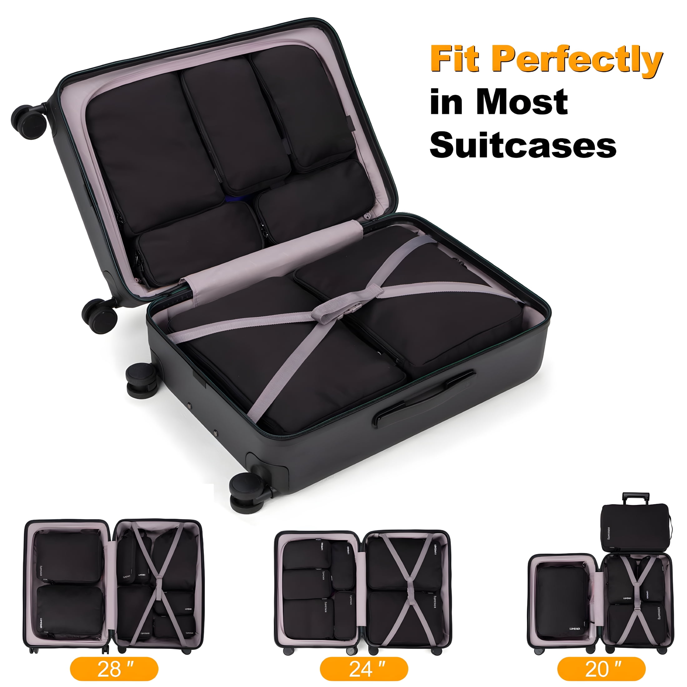 GASTROPOD 8 Set Compression Packing Cubes for Travel, Waterproof Luggage Organizers, Travel Cubes for Packing Suitcase Organizer Set for Carry-On & Checked Baggage, Travel Accessories for Men & Women