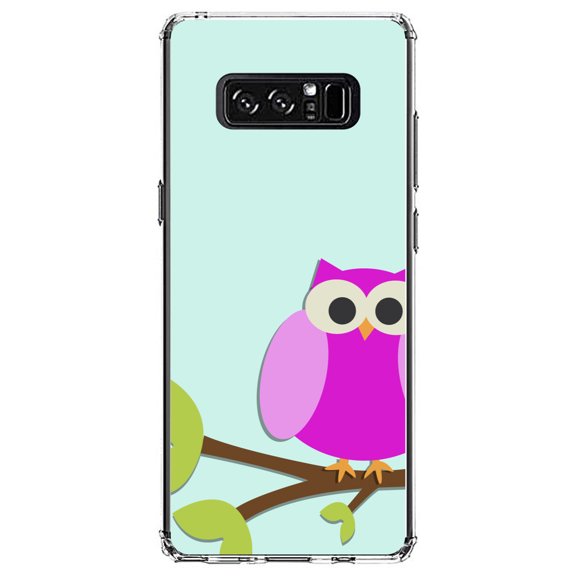 DistinctInk Clear Shockproof Hybrid Case for Samsung Galaxy Note 8 - TPU Bumper, Acrylic Back, Tempered Glass Screen Protector - Pink Owl Cartoon - Cartoon Owls