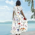 thumbnail image 4 of WTOBBY Women Casual Loose Bohemian Floral Short Sleeve Long Maxi Summer Beach Swing Dress for Festivals Vacation and Boho Chic Look,White M, 4 of 5