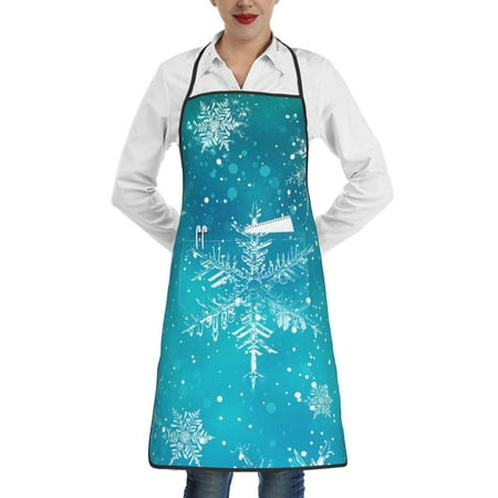 

Qekee Christmas Snow Print Adjustable Bib Apron Resistant with Pocket Cooking Kitchen Aprons for Women Men Server Chef Apron