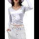 thumbnail image 2 of Camiseta Básica Ajustada de Punto Acanalado con Cuello en V y Larga para Mujer XXL, 2 of 7