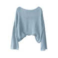 thumbnail image 4 of Women's Knit Sweatshirts Dolman Batwing Sleeves Knitted Sweaters Cute Shirt Fall Spring Crewneck Pullover Tops Sky Blue 2XL, 4 of 4
