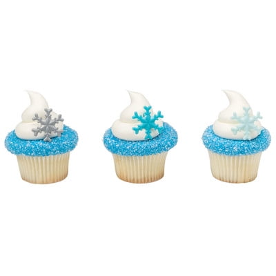 24pack Frosted Snowflake Cupcake / Desert / Food Decoration Topper Rings with Favor Stickers & Sparkle (Best Way To Frost Cupcakes With Store Bought Frosting)