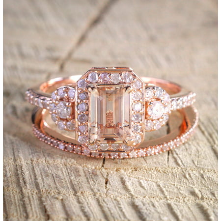 1.50 carat Morganite and Diamond Halo Bridal Wedding Ring Set in Rose Gold: Bestselling Design Under Dollar (Best Guitar Amp Under 500 Dollars)