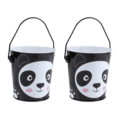 Black Panda Animal Tin Pail, 4x4x4.625 in. Adorable Animal Lover Party Favor Tin Pails Candy Holder Weddings, Kids Birthdays, Showers, Circus Party - Pack of 2