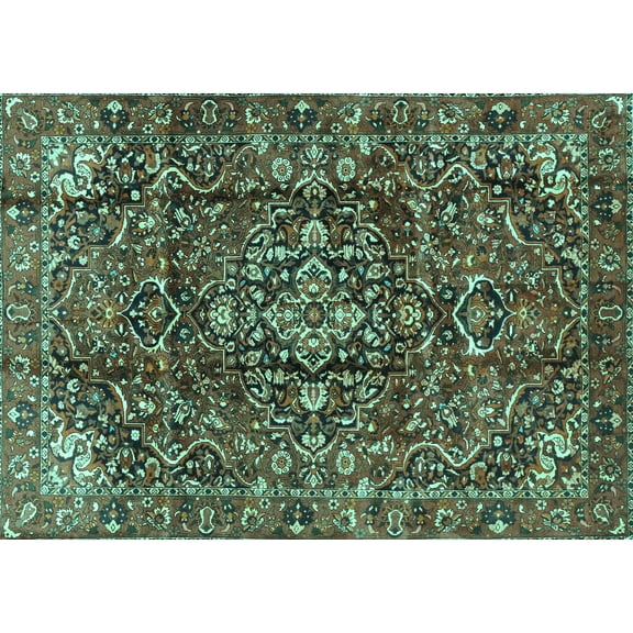 Ahgly Company Machine Washable Indoor Rectangle Persian Turquoise Blue Traditional Area Rugs, 5' x 7'