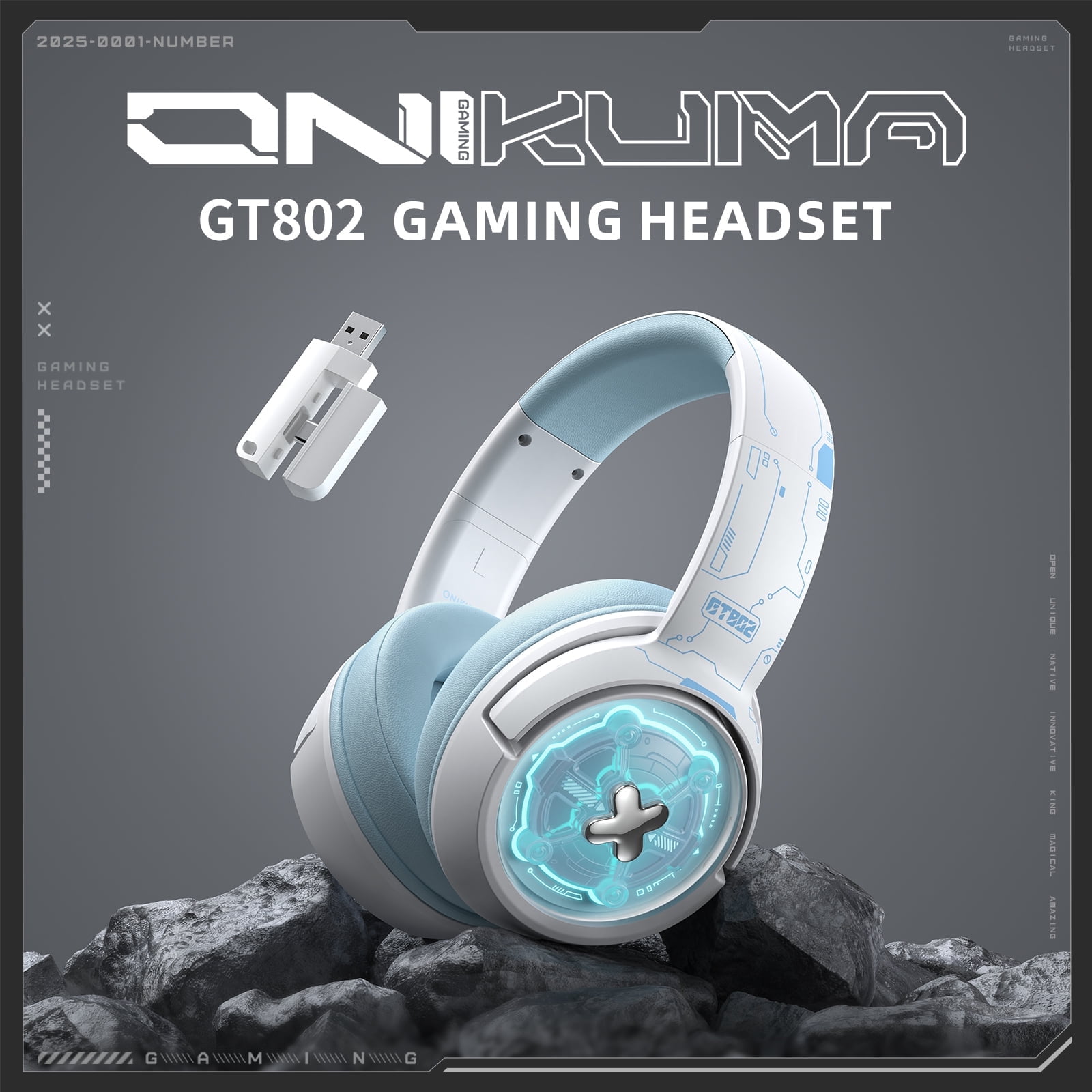 Wireless Gaming Headset for PS5/PC/PS4/Switch,Wired/2.4G/Bluetooth Gaming Headphones with Mic/Surround Sound/Space Capsule Design and Cool Linght/1000mAh Large Battery/White