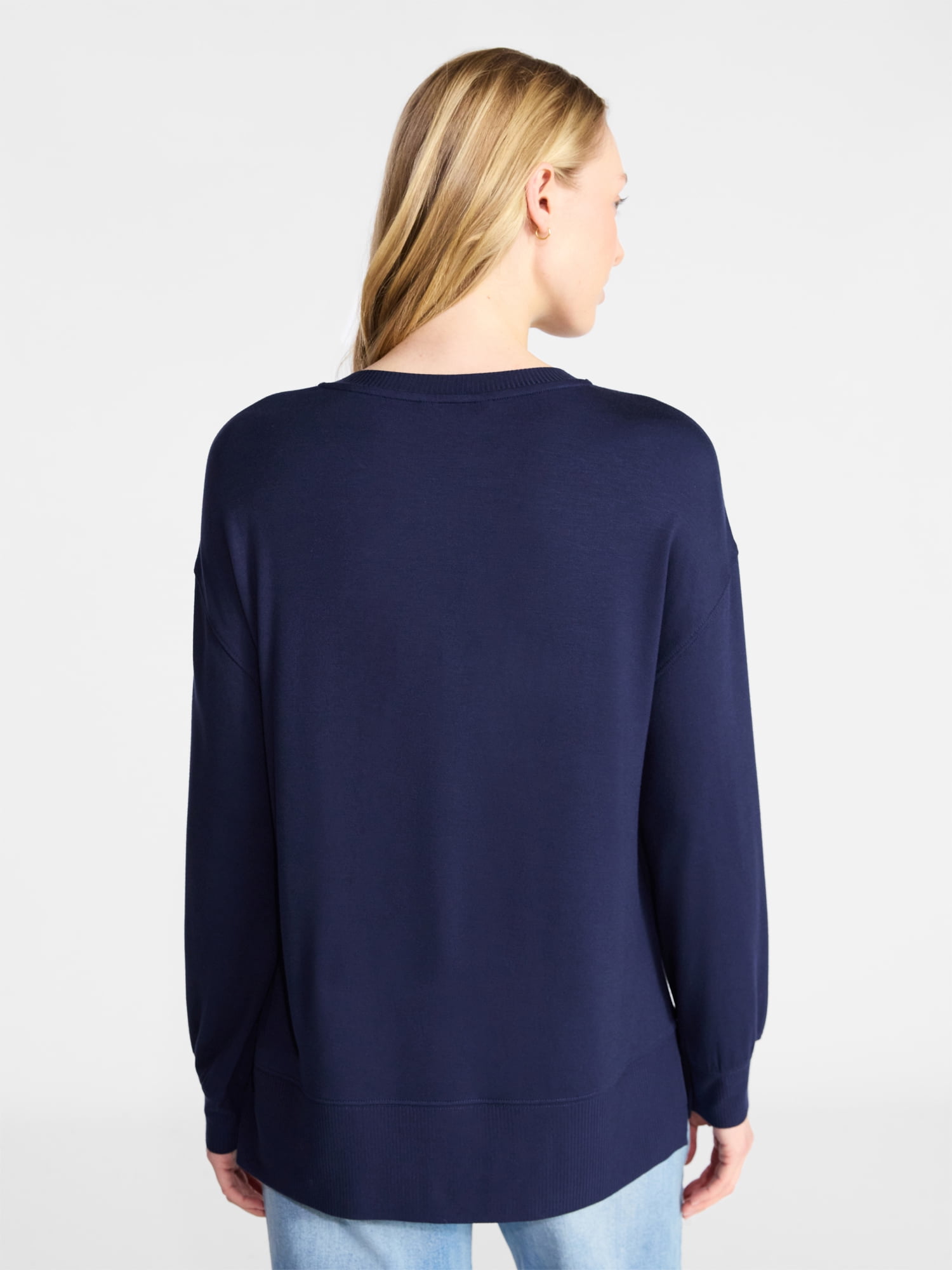 Time and Tru Women's French Terry Tunic Top with Long Sleeves, Sizes XS-XXXL