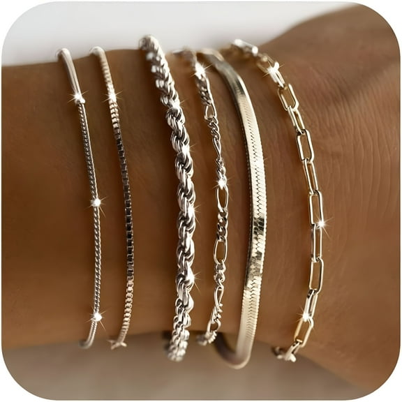 DESIGNICE 925 Sterling Silver Dainty Silver Bracelets for Women Trendy, Fashion Pack Gifts for Women