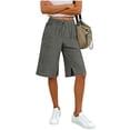 thumbnail image 7 of Yeaiivve Drawstring Bermuda Shorts for Women Cotton Linen Side Slit Beach Shorts Wide Leg Lounge Knee Length Shorts with Pcoekts Gray,L, 7 of 7