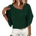 thumbnail image 2 of ECZHAW Shirts for Women Work Asymmetric Neck 3/4 Sleeve Tees Summer Ladies Solid Color Tops Half Sleeve Shirts Tunics,, 2 of 7