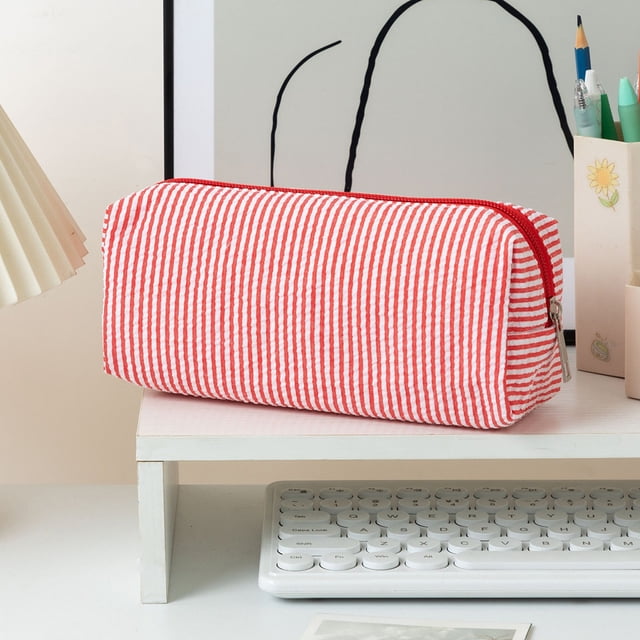 Stripe Pen Bag Large Capacity Organizer for School and Supplies – Durable Polyester Crafting Accessory for Writing Tools Stationery and Desk Organization