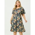 thumbnail image 3 of GRACE & GRANDEUR Women's Plus Size Homecoming Elegant Short Sleeve Floral Pattern Midi Dress 3X Blue, 3 of 6